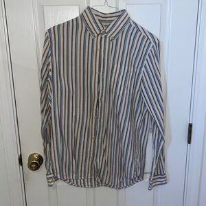 Ben Sherman Men’s 80s Vintage Style Long Sleeve Striped Shirt Red White Blue Med